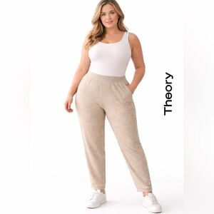 Theory Heathered Khaki Pull-On Pants Size L Elastic Waist Pockets 27.5